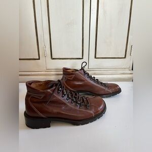 Donald J. Pliner Women's Alon Brown Leather Lace Up Boots ankle boots 6.5